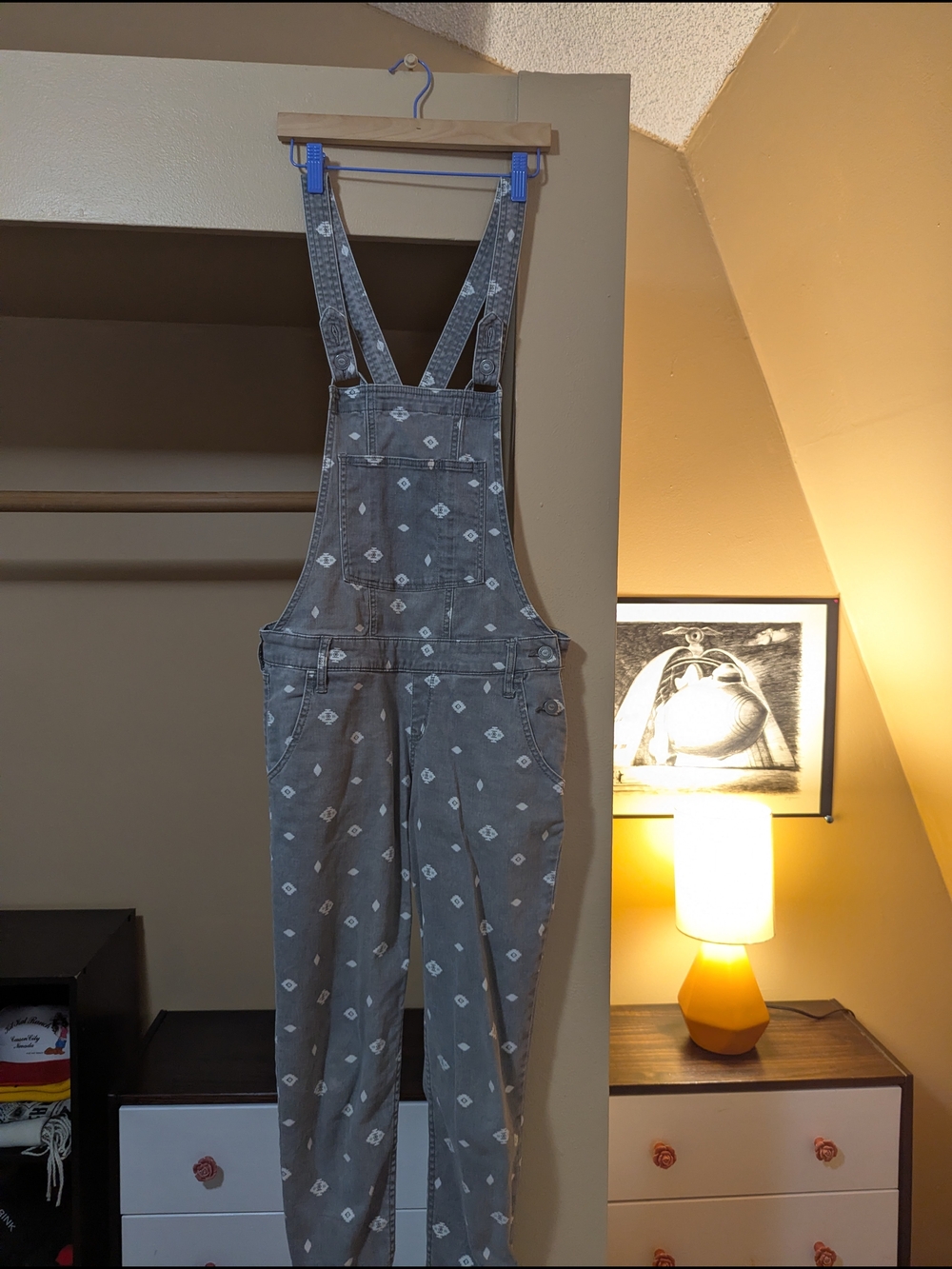 Hollister Gray Printed Denim Overalls